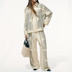 H&M Cream and Black Geometric Wide Leg Pants